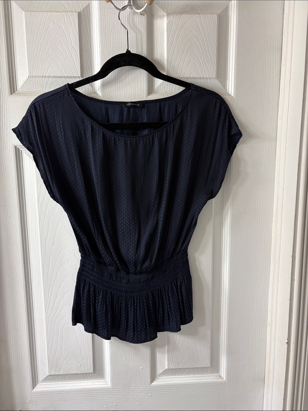 Dynamite Navy Short Sleeve Peplum Blouse